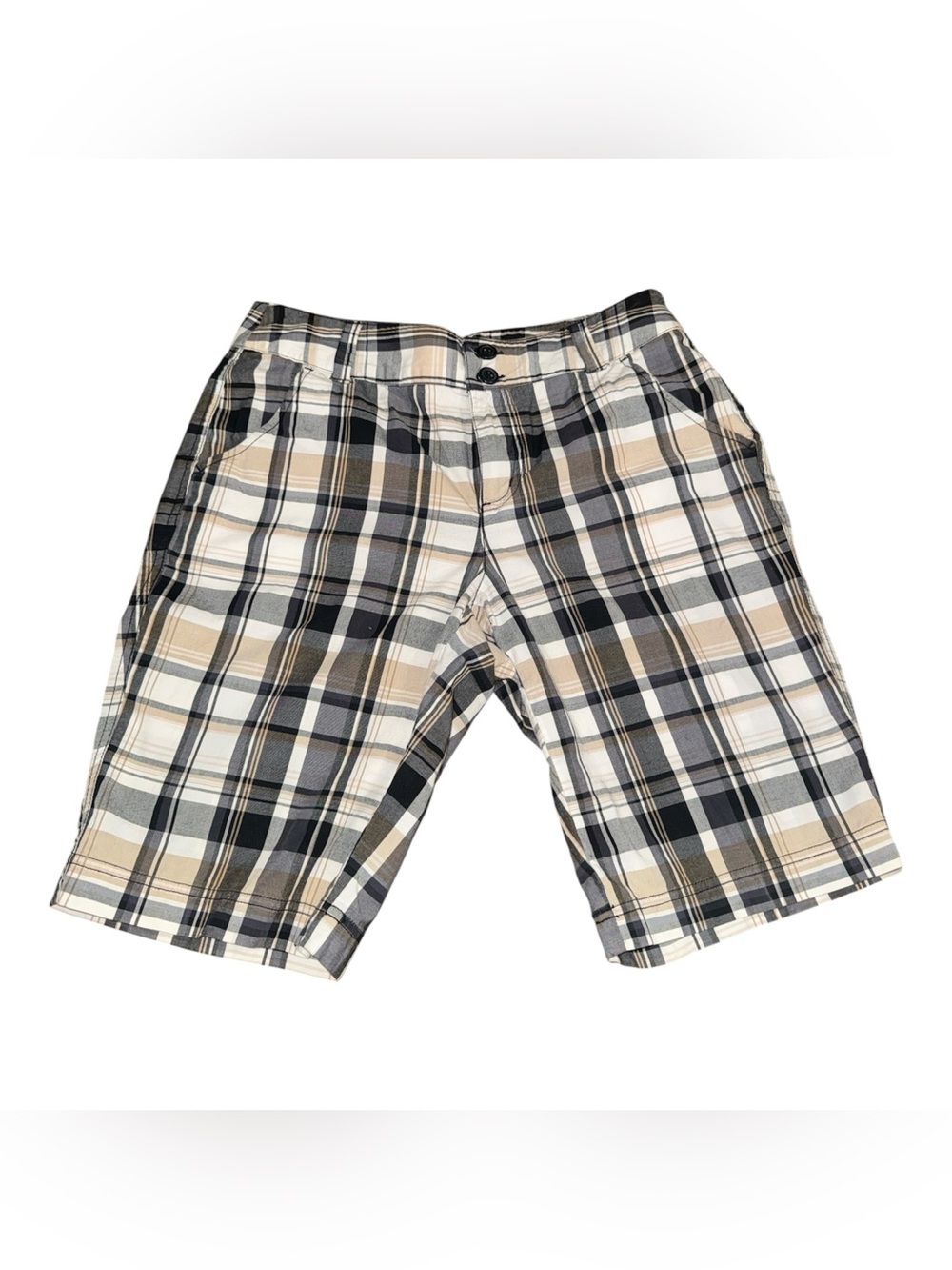 Plaid Cotton Shorts in Black & Tan